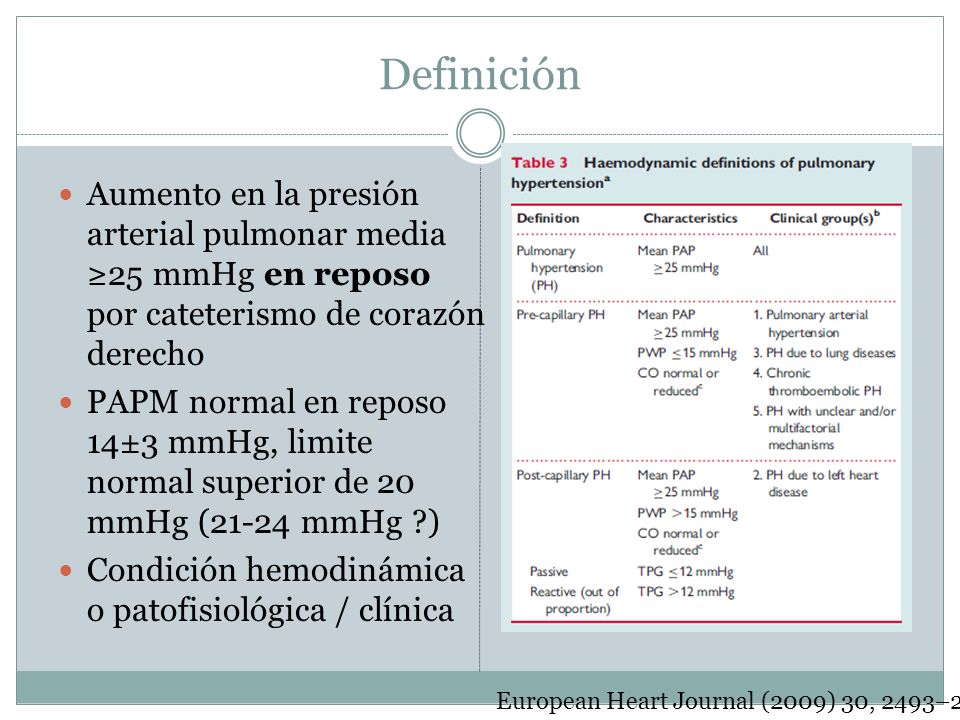 La arterial pulmonar que presion es